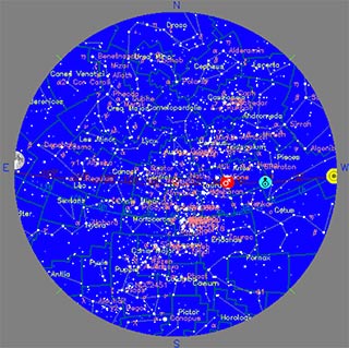 Sky map for the equinox evening