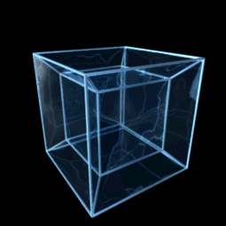 Tesseract, a hypercube 4D or 5D evolution of a 3D cube. Also called an 8-cell