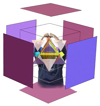 Cube expanded showing the two tetrahedrons expanded around the octahedron within