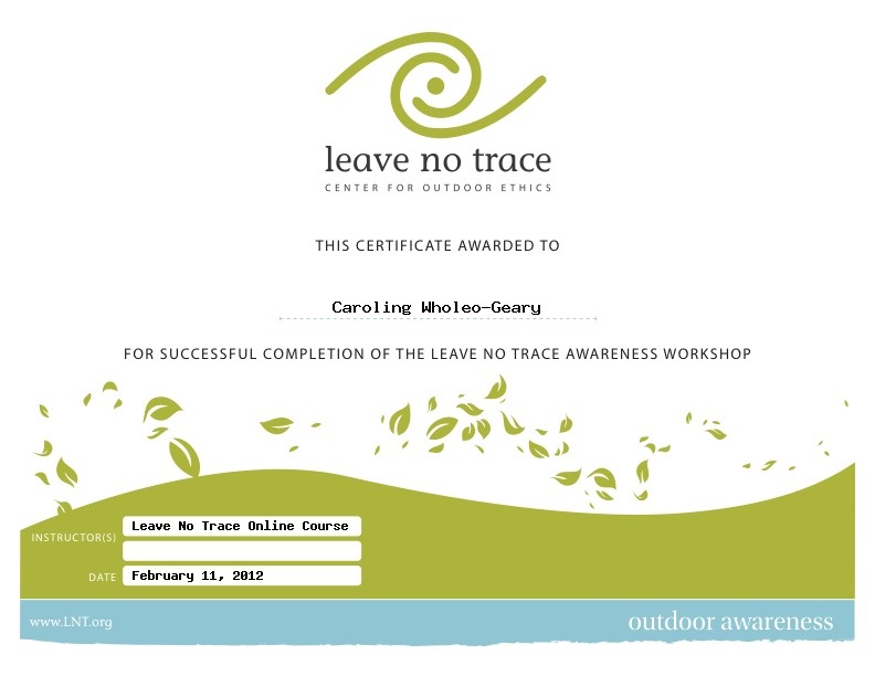 LNT online course certificate