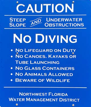 Caution No Diving sign on patio deck, 2016-09-07