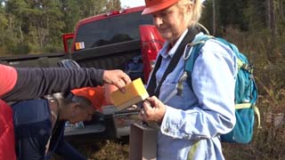 Getting a feel for the paint sponge Wallis Mayo is holding