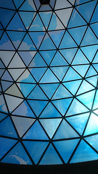Inside Fuller Dome facing the 90th meridian