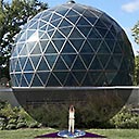 Outside cutaway view of Fuller Dome showing how Wholeo Fuller Yoga Mat could be used