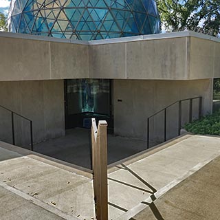 The entry stairs, railing, all angles align with the 90th meridian